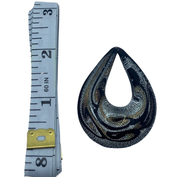 vintage silver & black Teardrop art glass pendant Retro - Picture 3 of 5